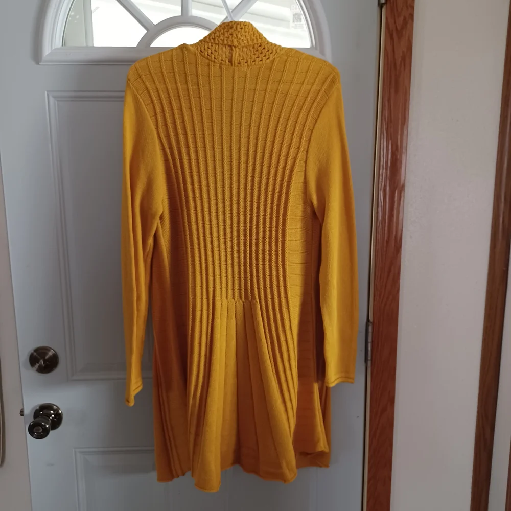 Open-Front Knit Cardigan Sweater Mustard Yellow Size M Cozycore Autumn Boho Chic - Picture 7 of 16